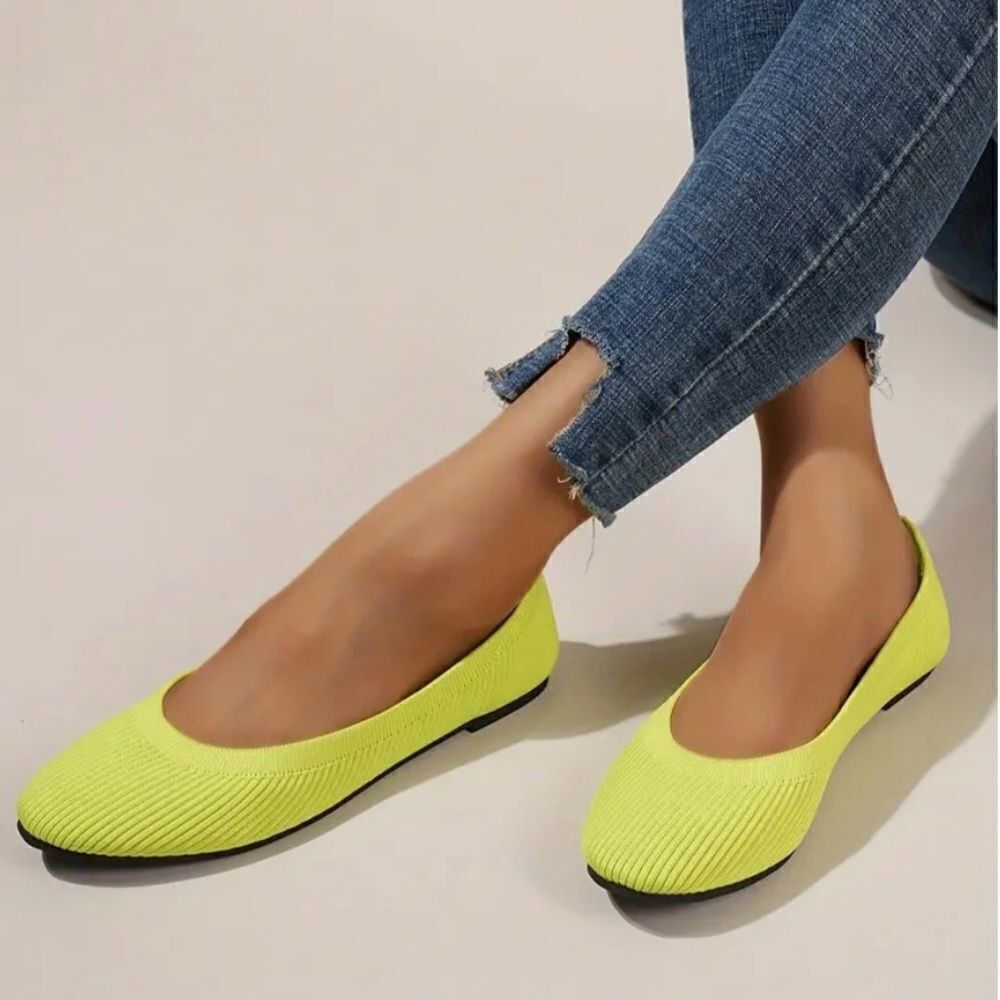 Knit mesh neon yellow flats